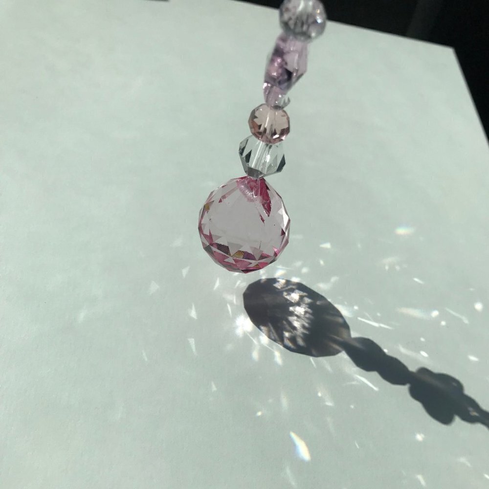 Beaded Suncatcher Car Charm Rearview Mirror Ornament Butterfly PinkCrystal Prism - Picture 7 of 10